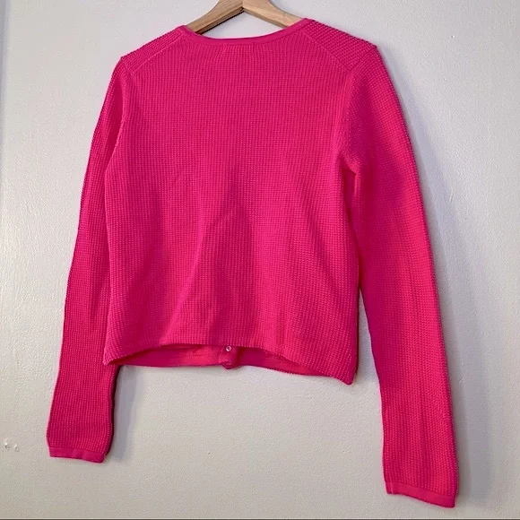 Y2K Lily Pulitzer Long Sleeve Pink Cardigan Waffle Knit Sweater Size Small - Picture 4 of 9